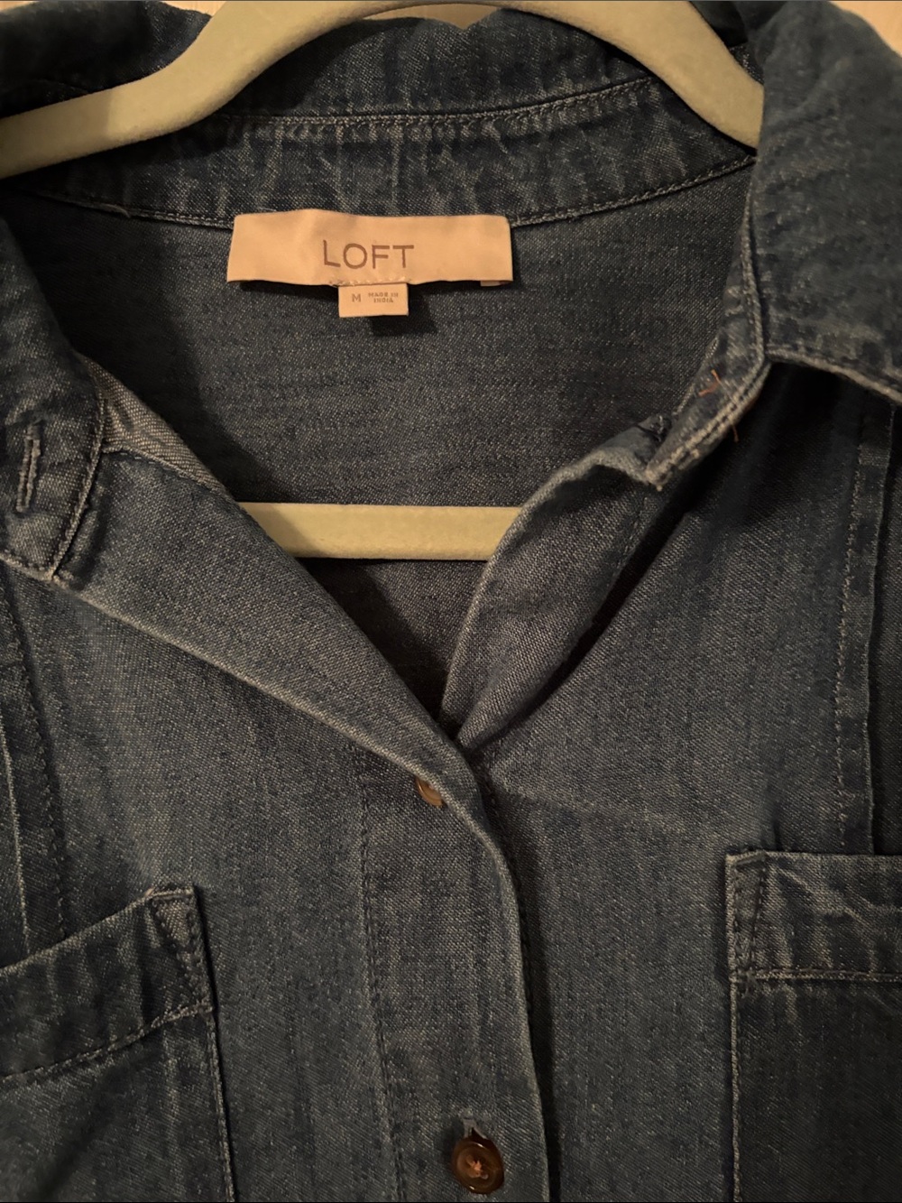 LOFT Washed Denim Button-Up Tunic Dress - Blue - Picture 4 of 6